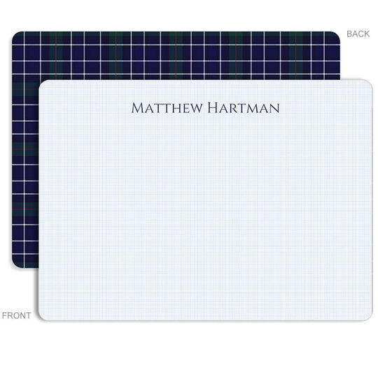 Personalized Blue Plaid Flat Stationery